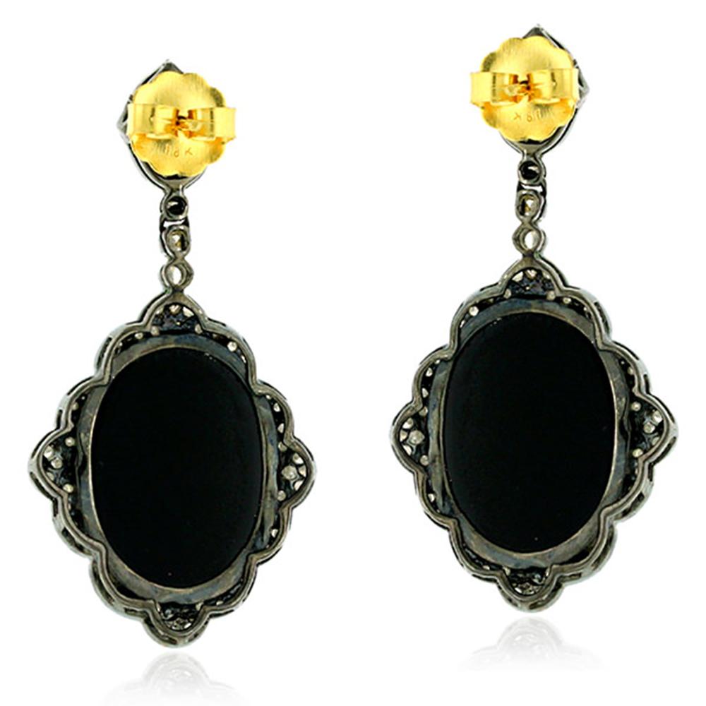 Rose Cut Carved Mother & Daughter Art Cameo Earring with Diamonds in 18k Gold & Silver For Sale