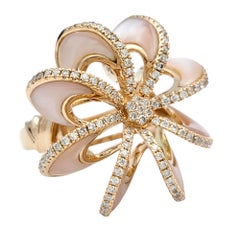 Carved Mother of Pearl and Diamond Pinwheel Cocktail Ring in 14 Karat Rose Gold