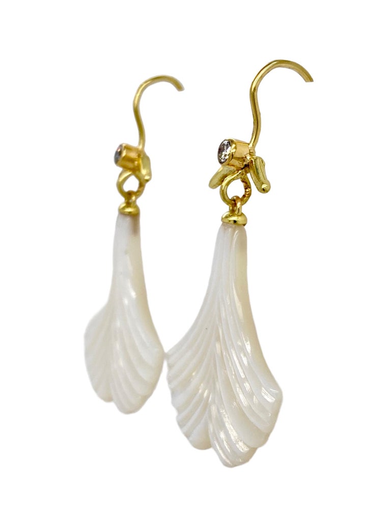 Carved Mother of Pearl earring with Fishtail Design w/ Diamonds by K ...