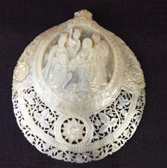 Carved Mother of Pearl Shell with Nativity Scene