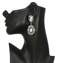 Carved Mother's Love Image on Shell Cameo Earrings with Sliced Geode & Diamonds