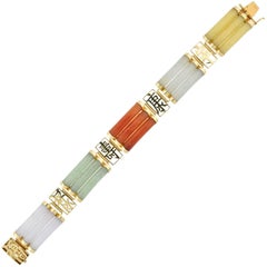 Carved Multi-Colored Jade Link Bracelet