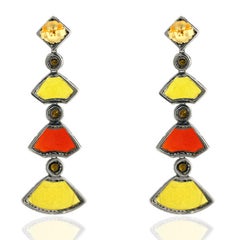 Carved Multicolor Agate Multitier Dangle Earrings With Pave Diamonds