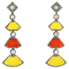 Carved Multicolor Agate Multitier Dangle Earrings With Pave Diamonds