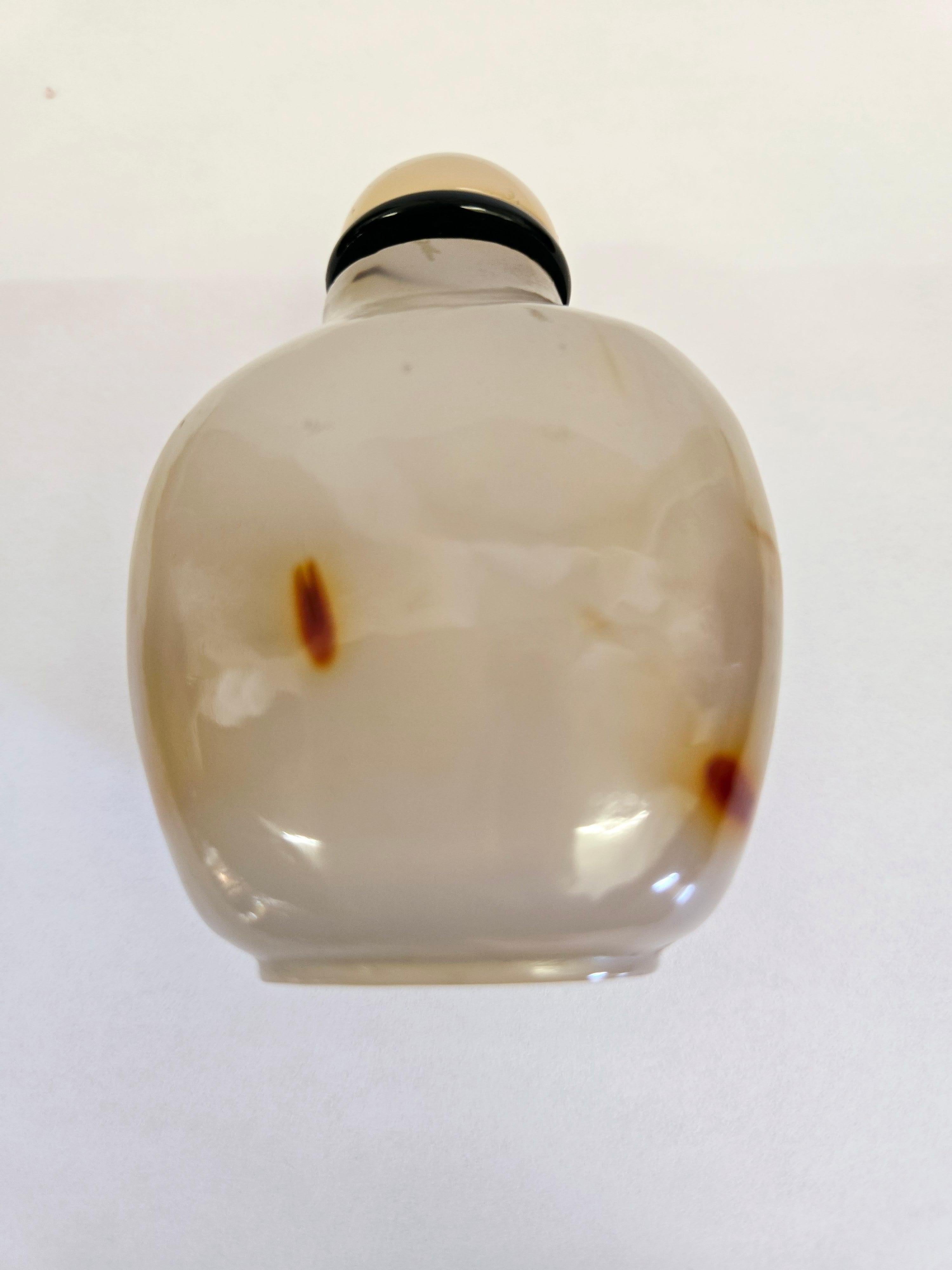 Tabacchiera in agata naturale intagliata con design a due pesci in vendita 3