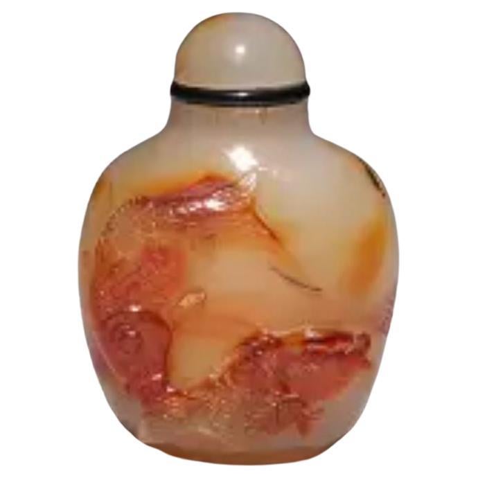 Tabatière en agate naturelle sculptée avec Fish Design