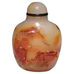 Geschnitzte natürliche Achat Schnupftabakflasche mit zwei Fish Design