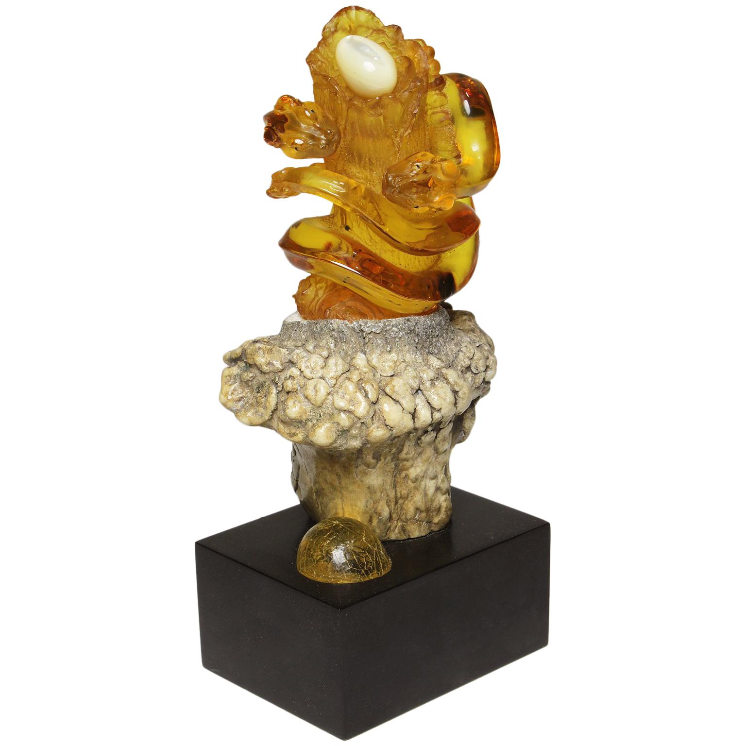 Carved Natural Amber Sculpture "Nesting Snakes"  by Lee Downey Bali, Indonesia