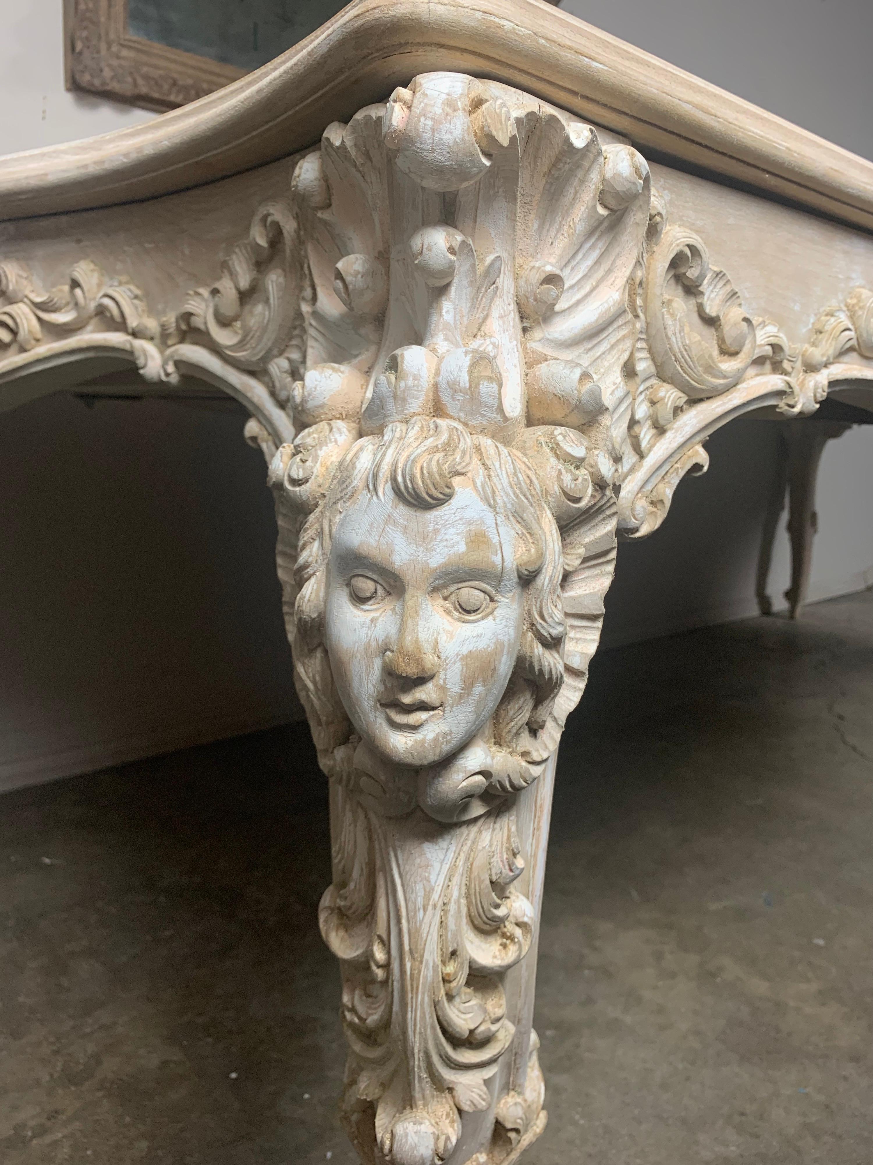 Mid-20th Century Carved Natural Colored Wood Cherub Dining Table, C 1930's