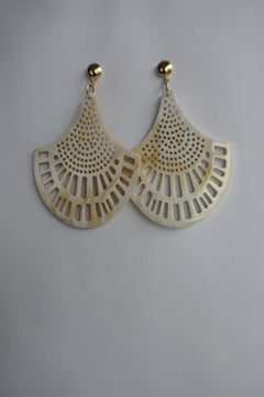 Carved Natural Horn Gold Filled Post Earrings