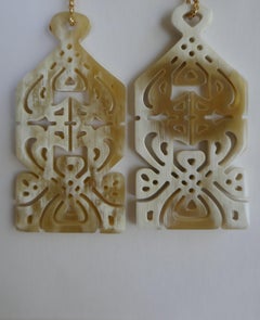 Carved Natural Horn Gold Filled Post Earrings