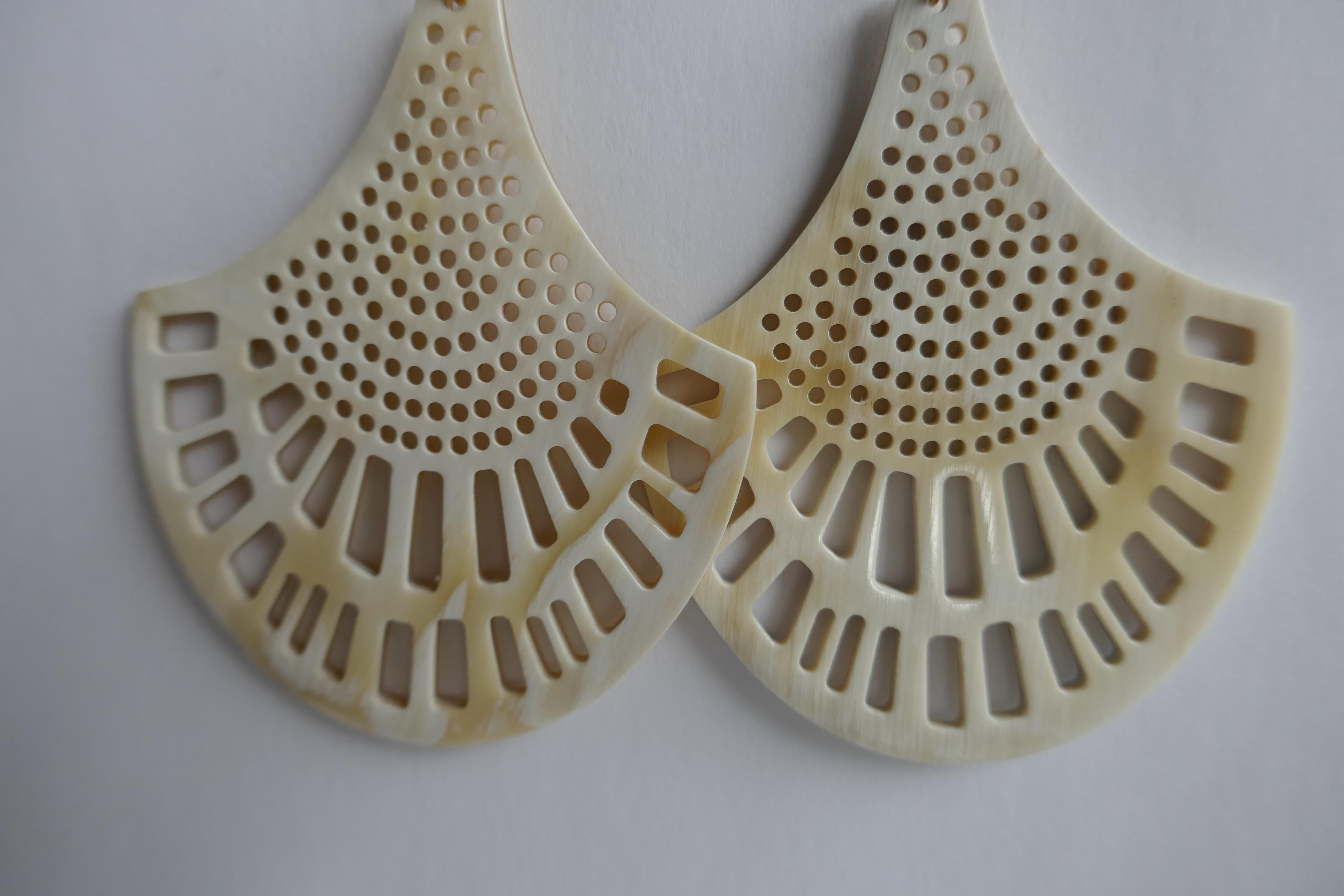 Modern Carved Natural Horn Gold Filled Post Earrings For Sale