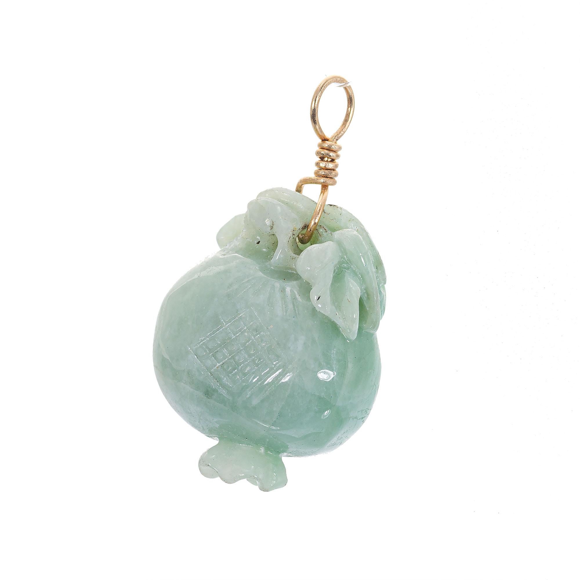 Carved Natural Jadeite Jade GIA Certified Gold Pendant In Excellent Condition In Stamford, CT