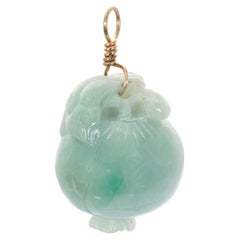 Carved Natural Jadeite Jade GIA Certified Gold Pendant