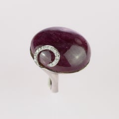 Carved Natural Ruby Cabochon Diamond Hook 18 Karat Gold Deco Intini Jewels Ring