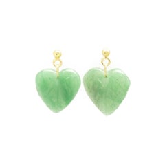 Carved Natural Serpentine Leaves 18K Yellow Gold Dangle Earrings Intini Jewels