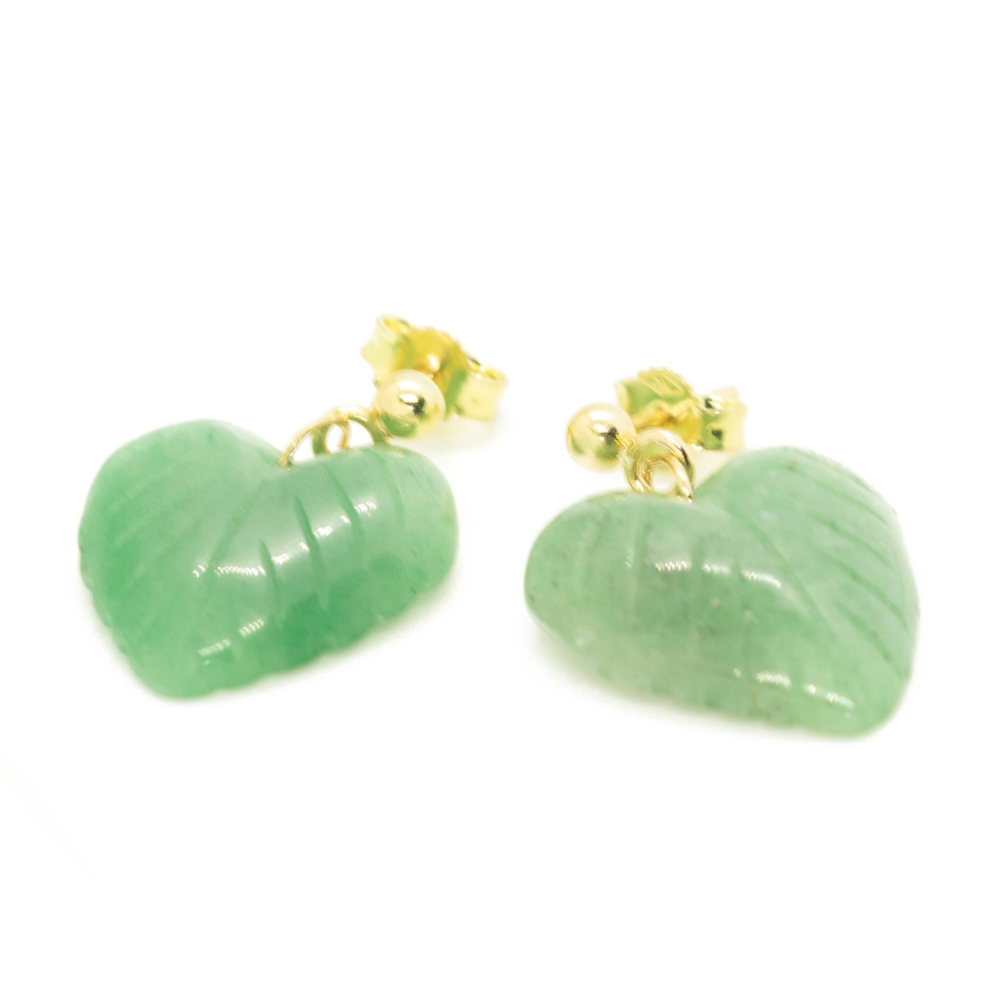 Geschnitzte natürliche Serpentinblätter 18K Gelbgold Ohrringe Intini Juwelen im Angebot 1