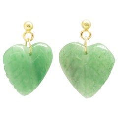 Carved Natural Serpentine Leaves 18K Yellow Gold Dangle Earrings Intini Jewels
