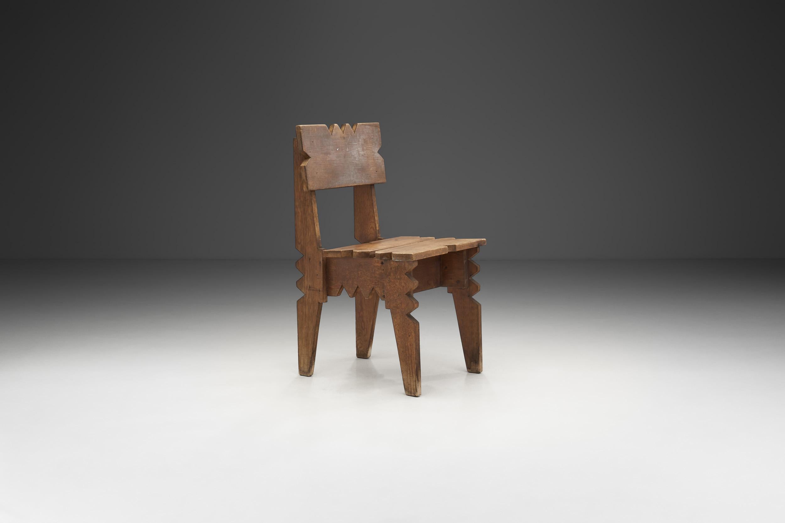 Mid-Century Modern Carved Natural Wood Chair from François Catroux Collection, France 20th Century