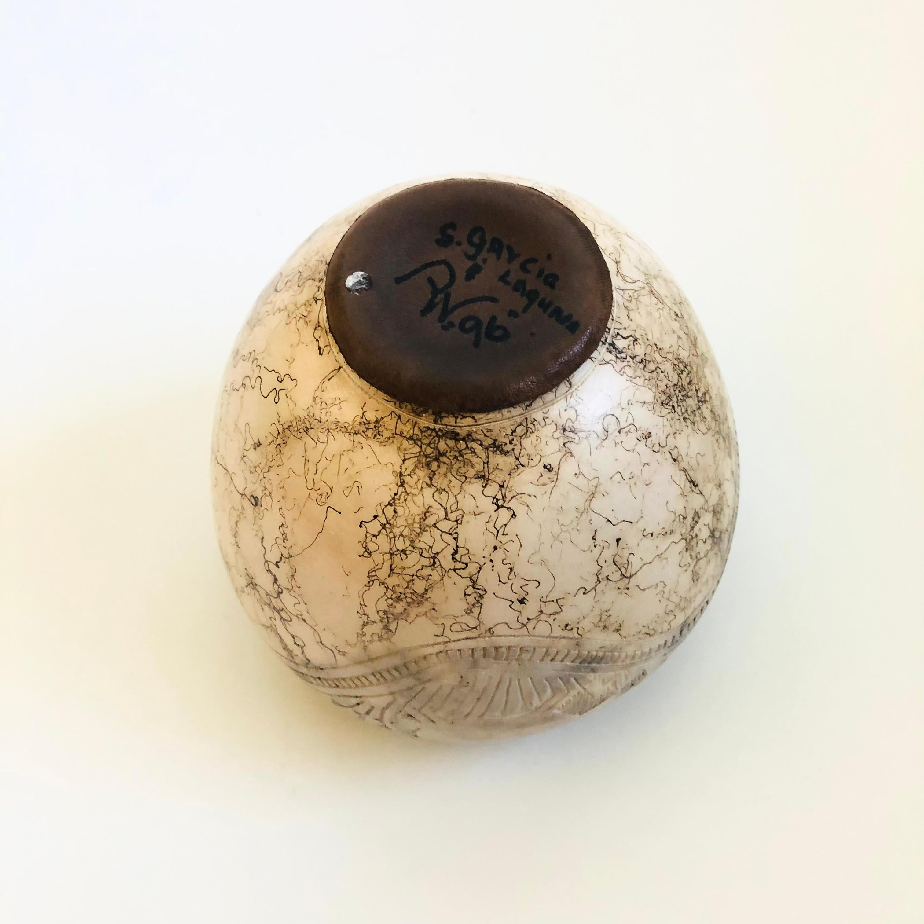 Carved Navajo Horse Hair Pottery Vase by Sally Garcia 2