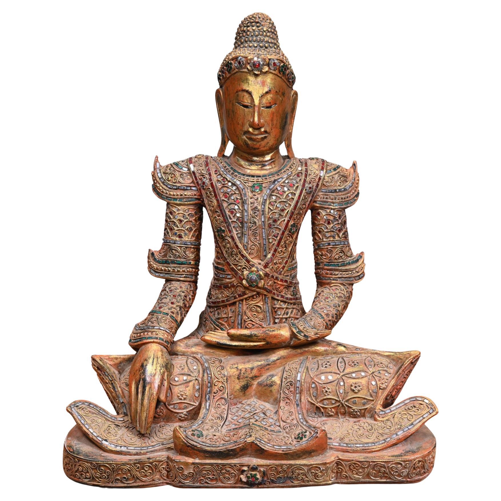 Estatua de Buda nepalí tallada Postura de Meditación del Loto Budista