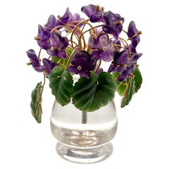 Geschnitzter Nephrit Amethyst und Bergkristall Gold Blumentopf