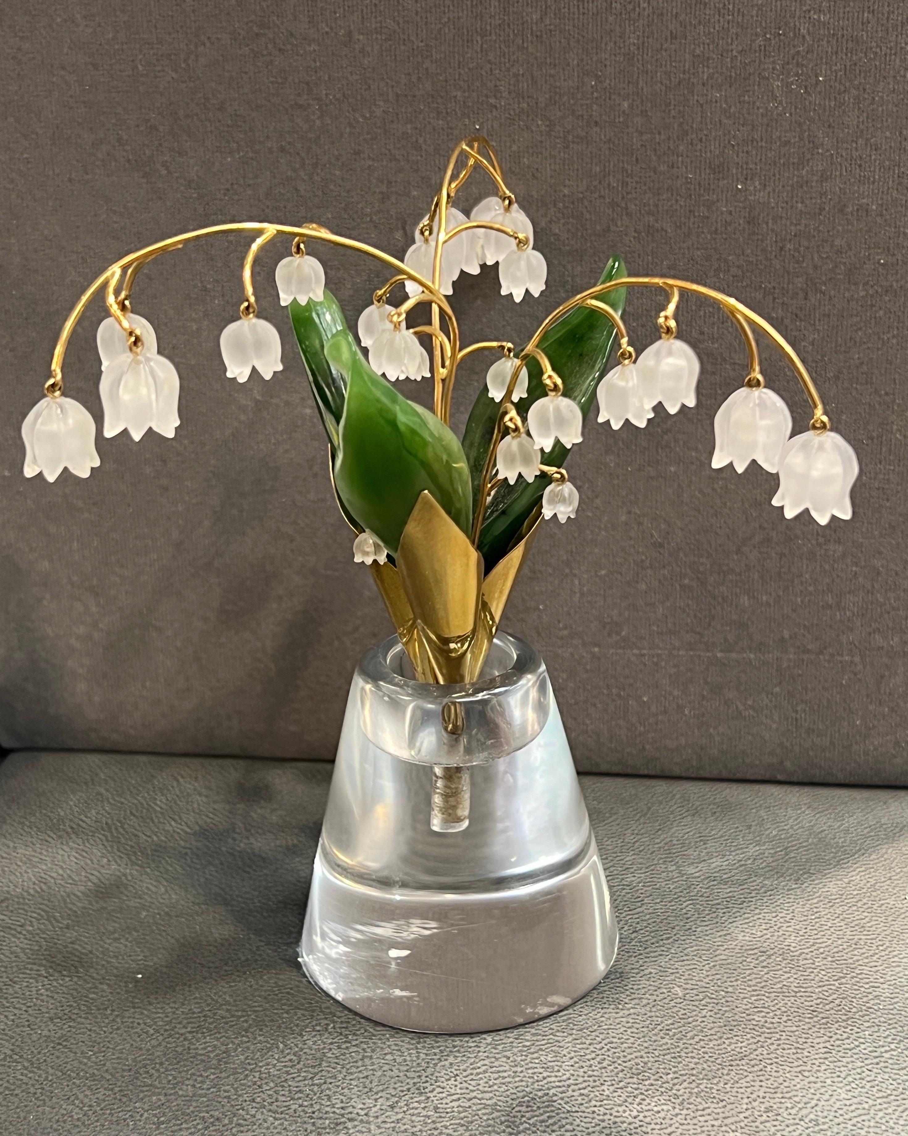Carved Nephrite and Rock Crystal Gold Flower Pot For Sale 6