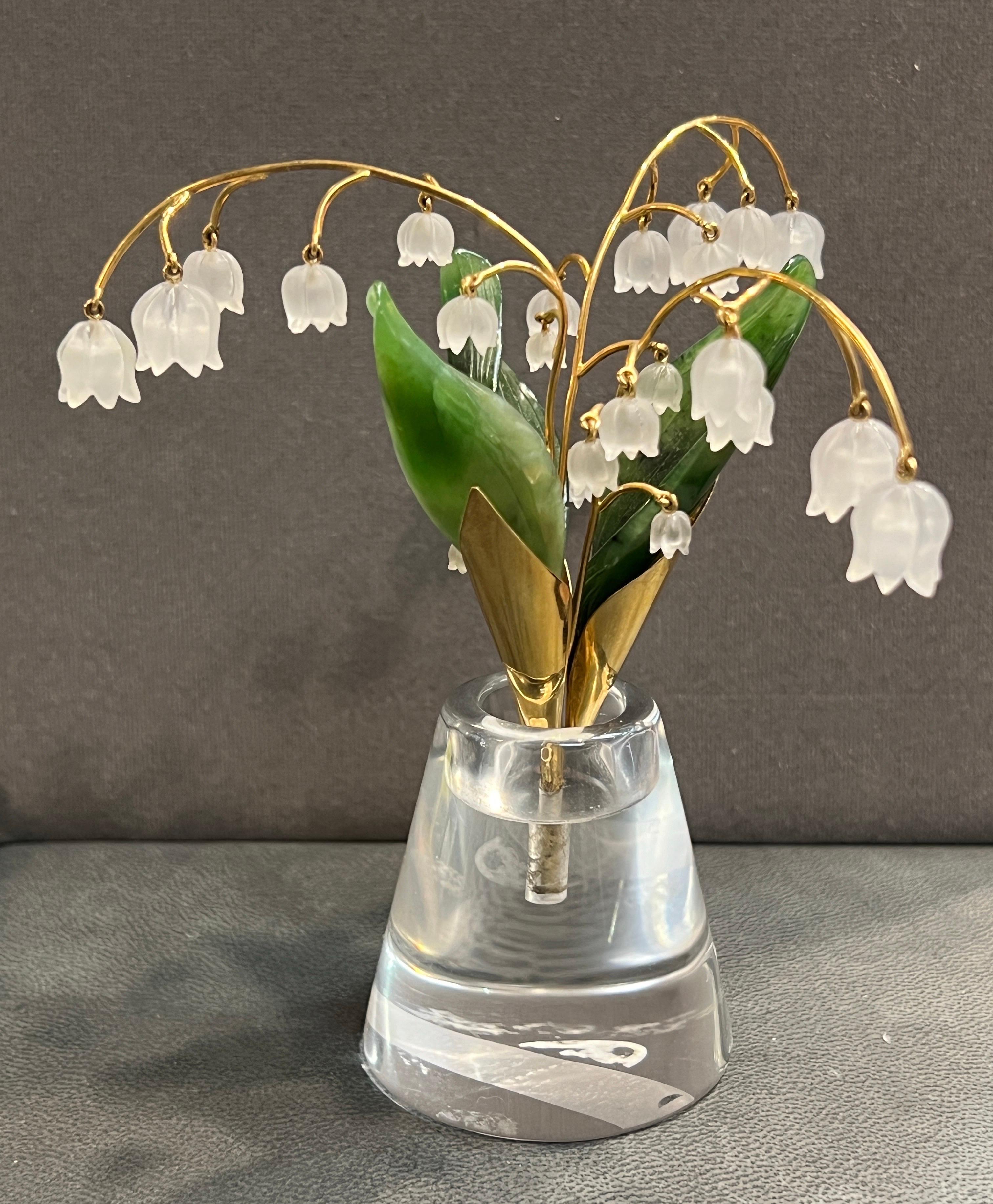Carved Nephrite and Rock Crystal Gold Flower Pot For Sale 7
