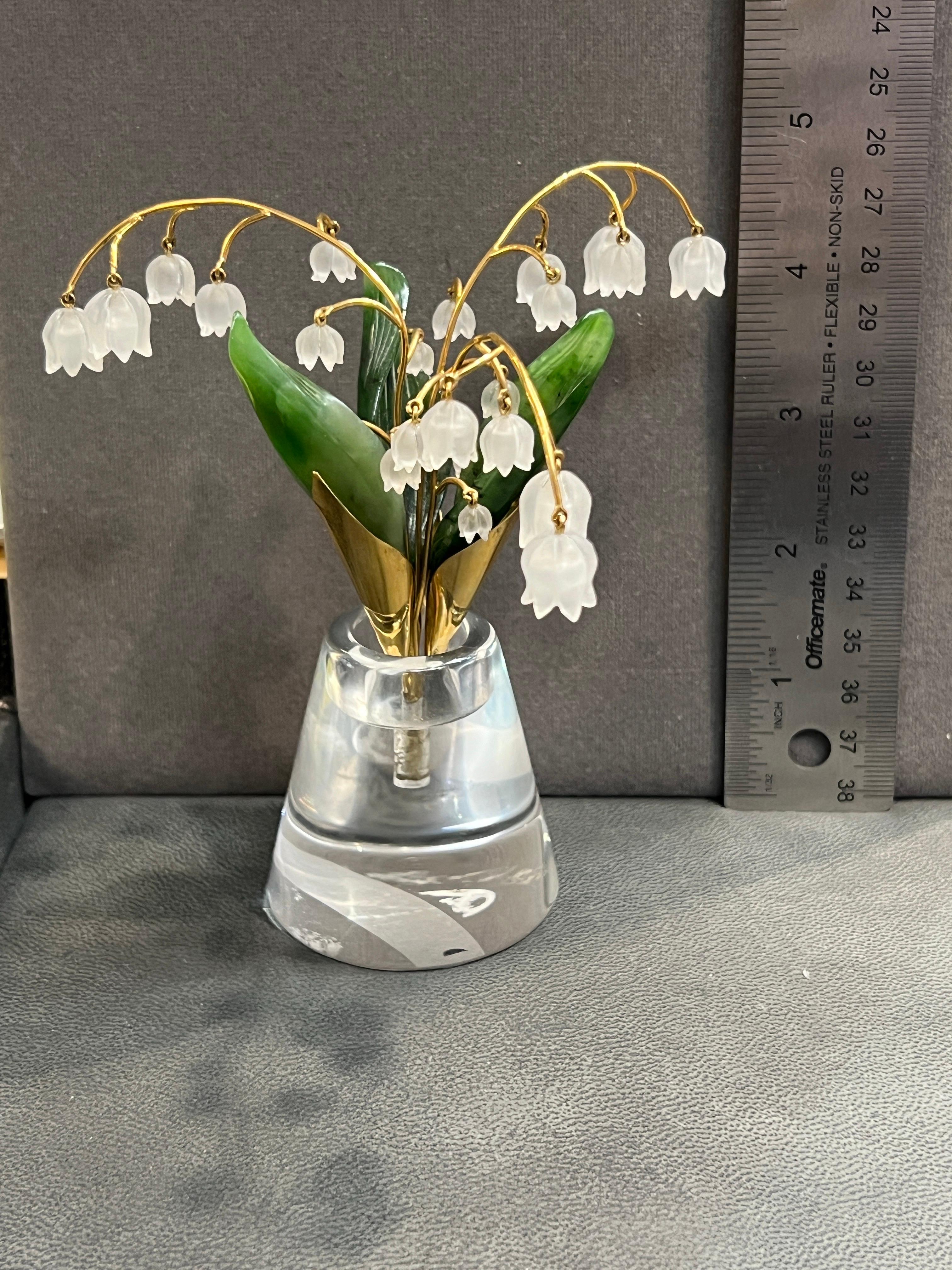 Women's or Men's Carved Nephrite and Rock Crystal Gold Flower Pot For Sale