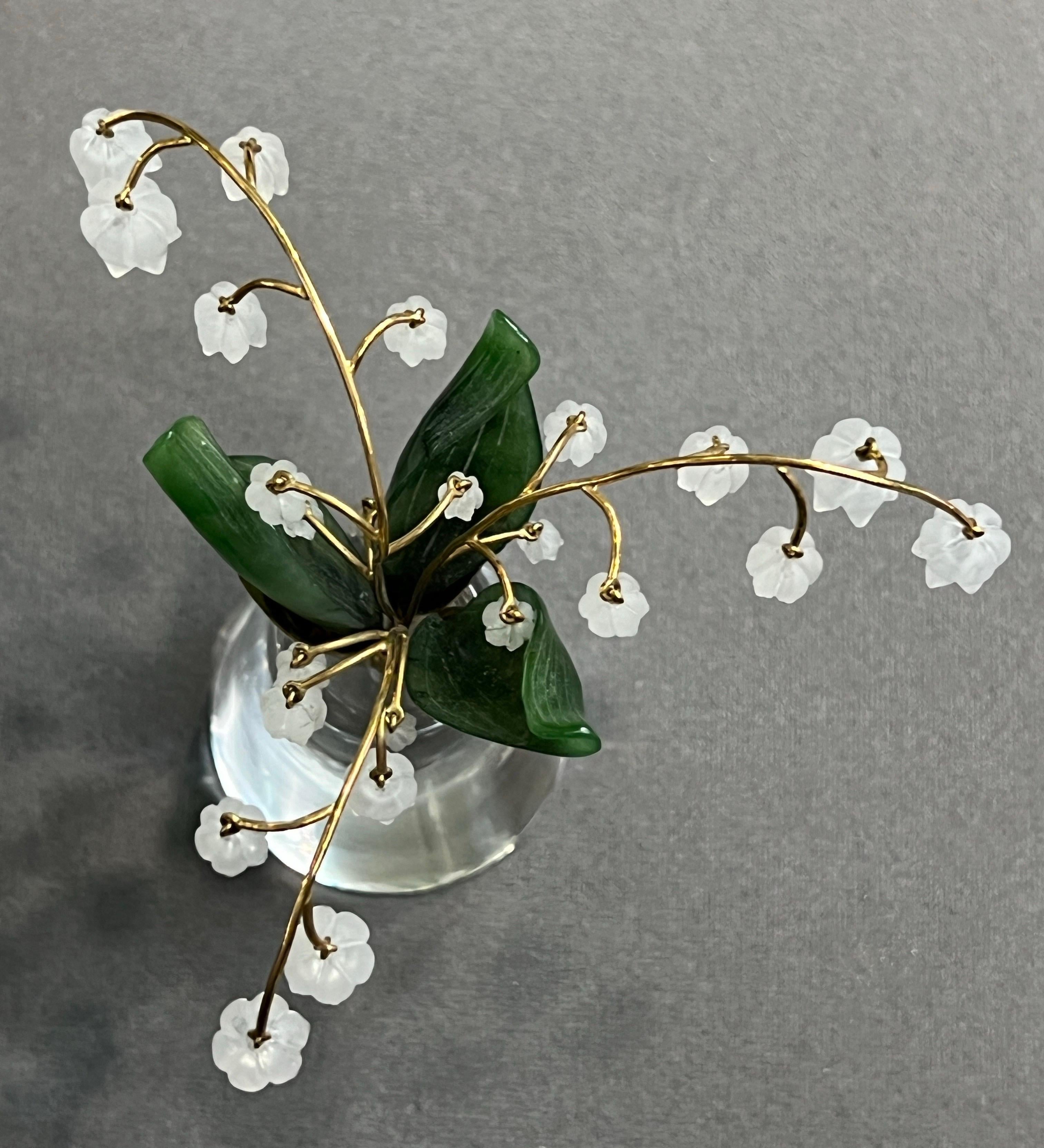 Carved Nephrite and Rock Crystal Gold Flower Pot For Sale 2