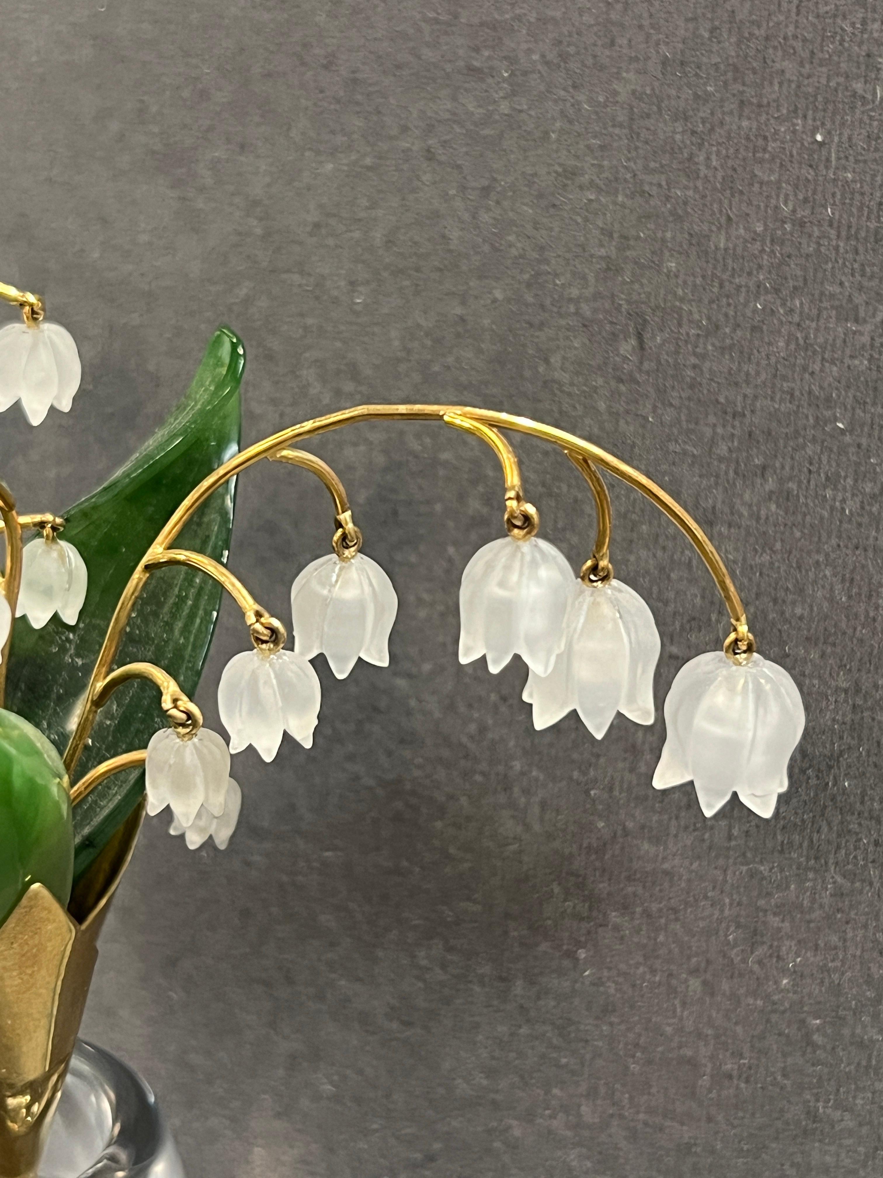 Carved Nephrite and Rock Crystal Gold Flower Pot For Sale 3