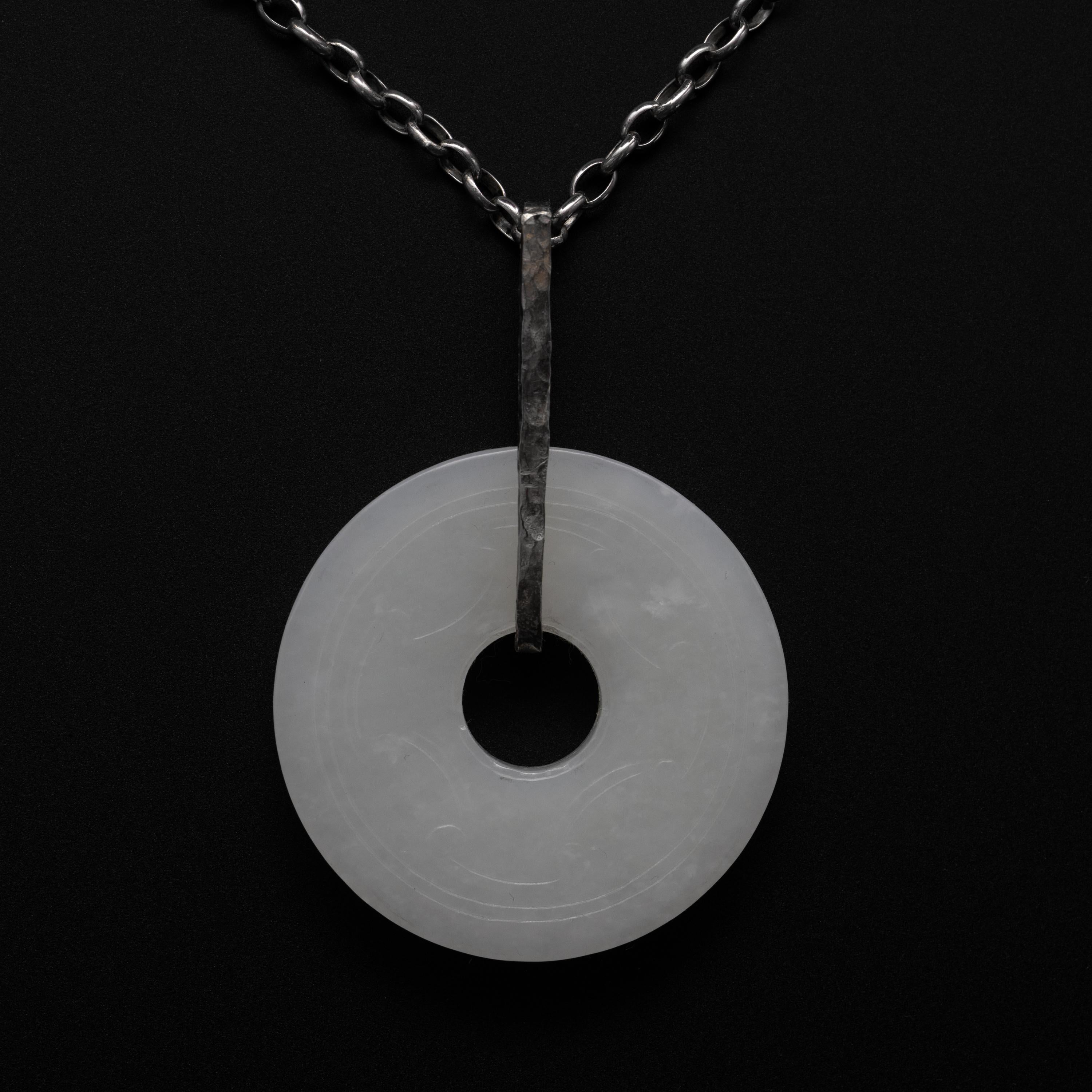 Mutton Fat Disk Late Ming certifié non traité néphrite Unisexe en vente