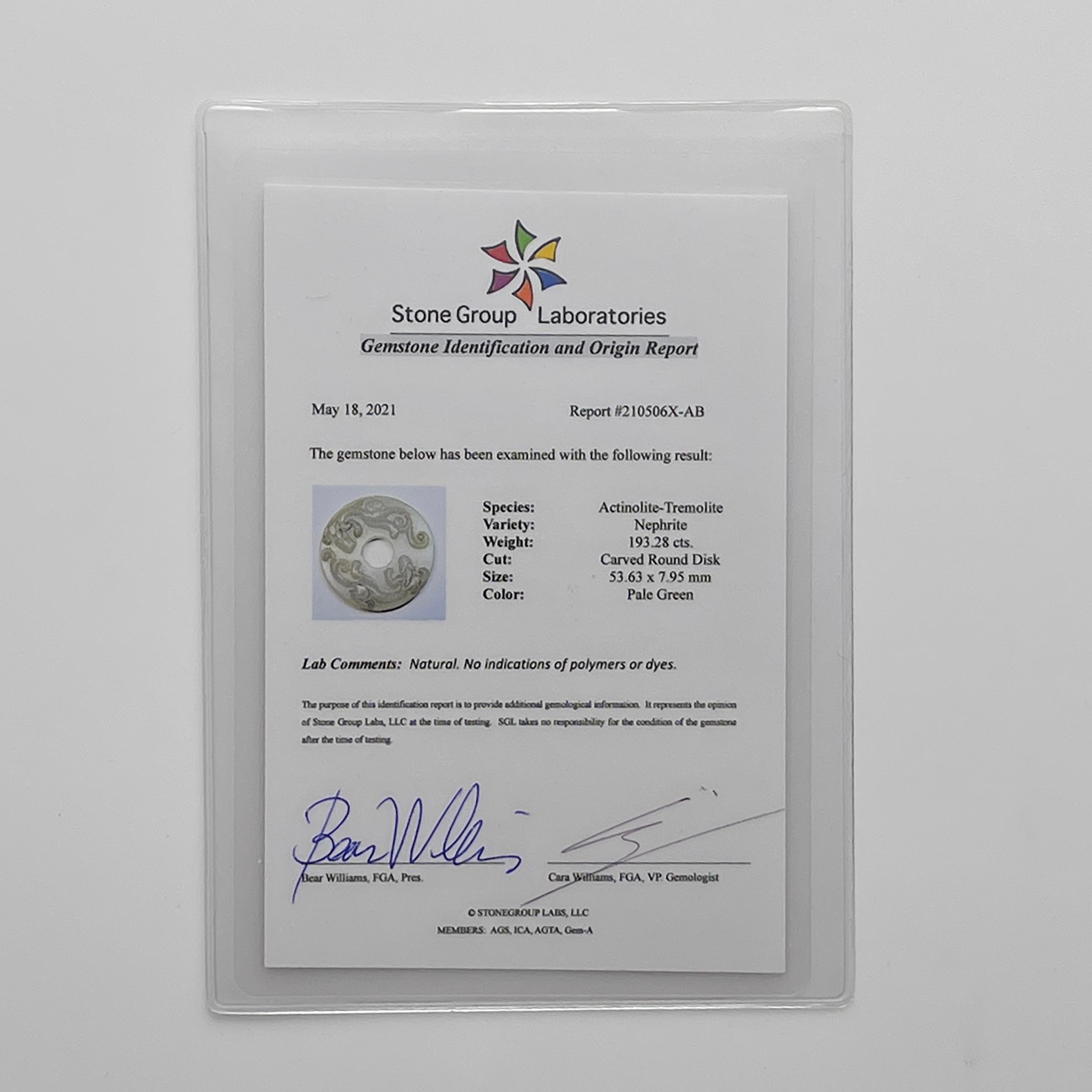 Mutton Fat Disk Late Ming certifié non traité néphrite en vente 2