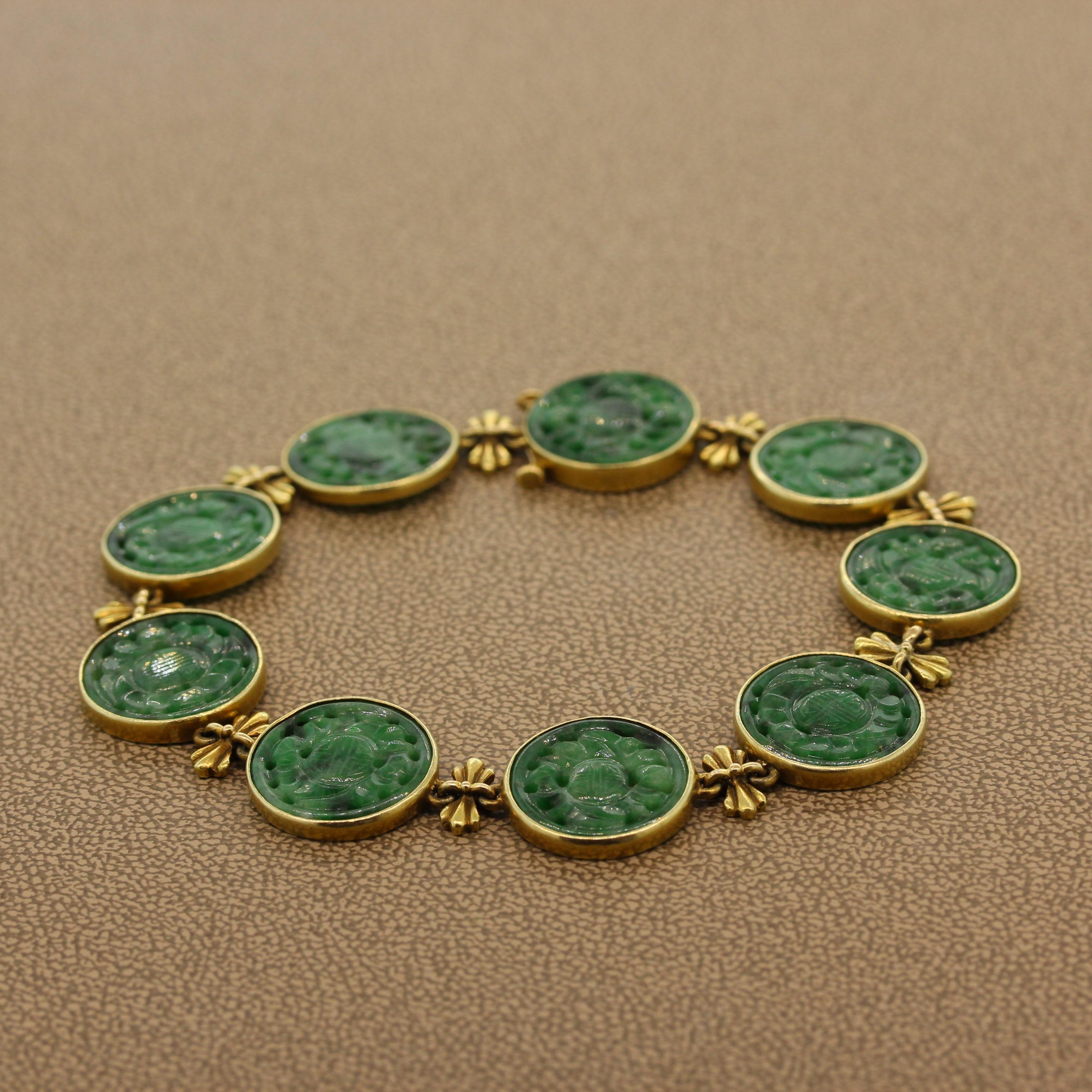 Pulsera de Oro Nefrita Tallada en Nuevo estado para la venta en Beverly Hills, CA