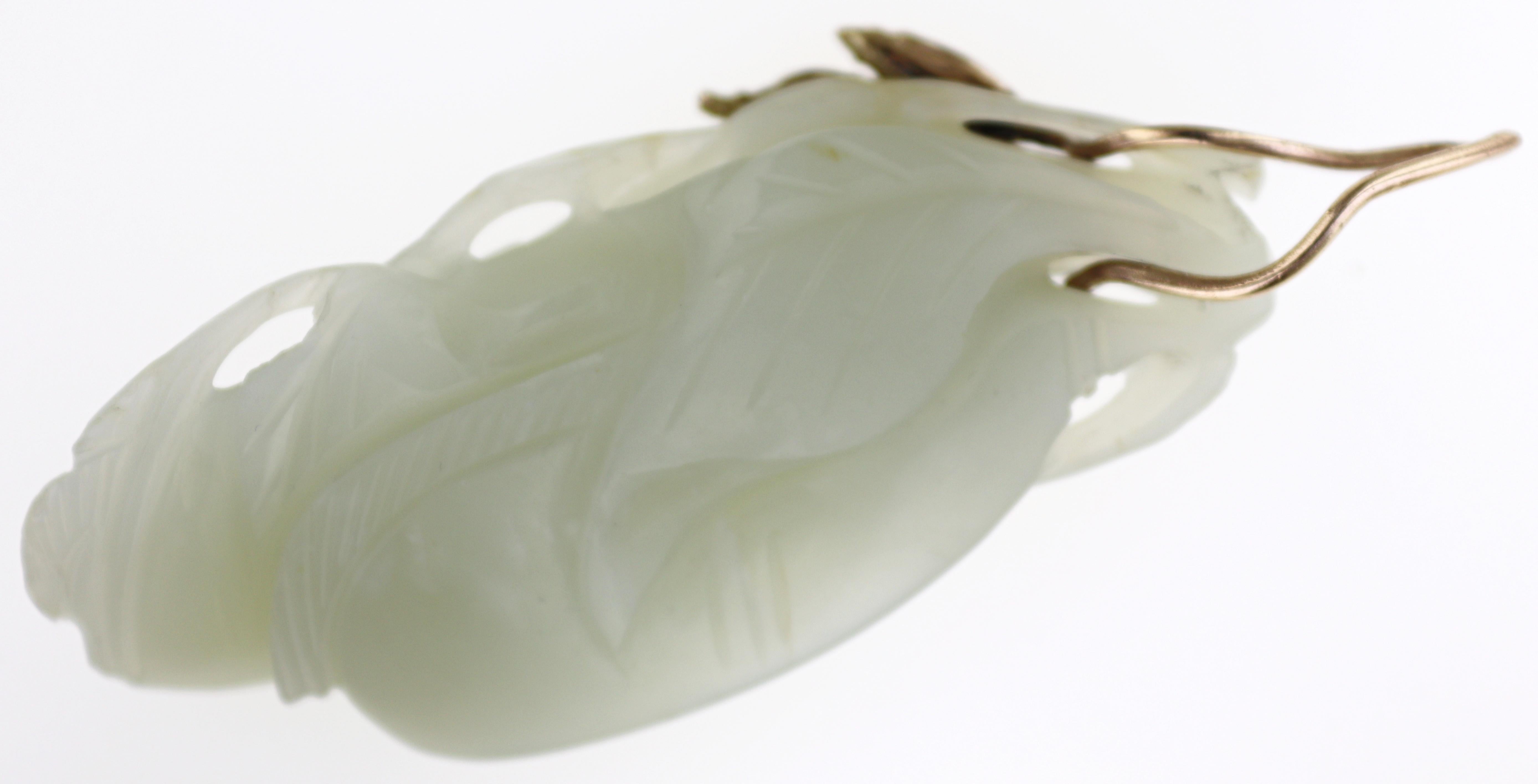 Carved Nephrite Jade, 14K Yellow Gold Pendant For Sale 5