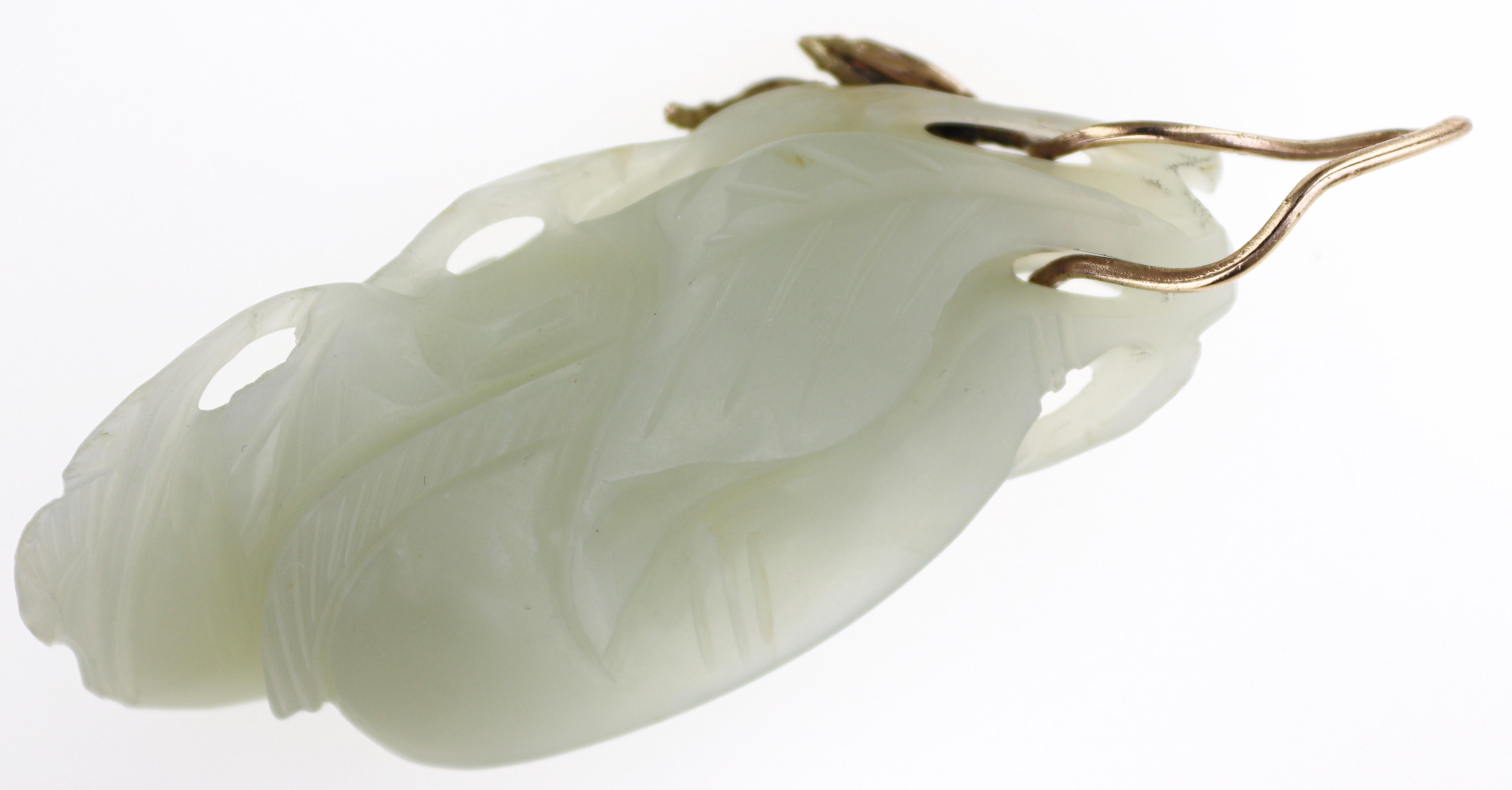 Carved Nephrite Jade, 14K Yellow Gold Pendant For Sale 6