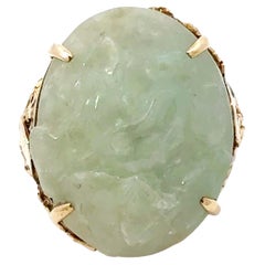 Geschnitzter Nephrit-Jade-Ring 14K Gelbgold