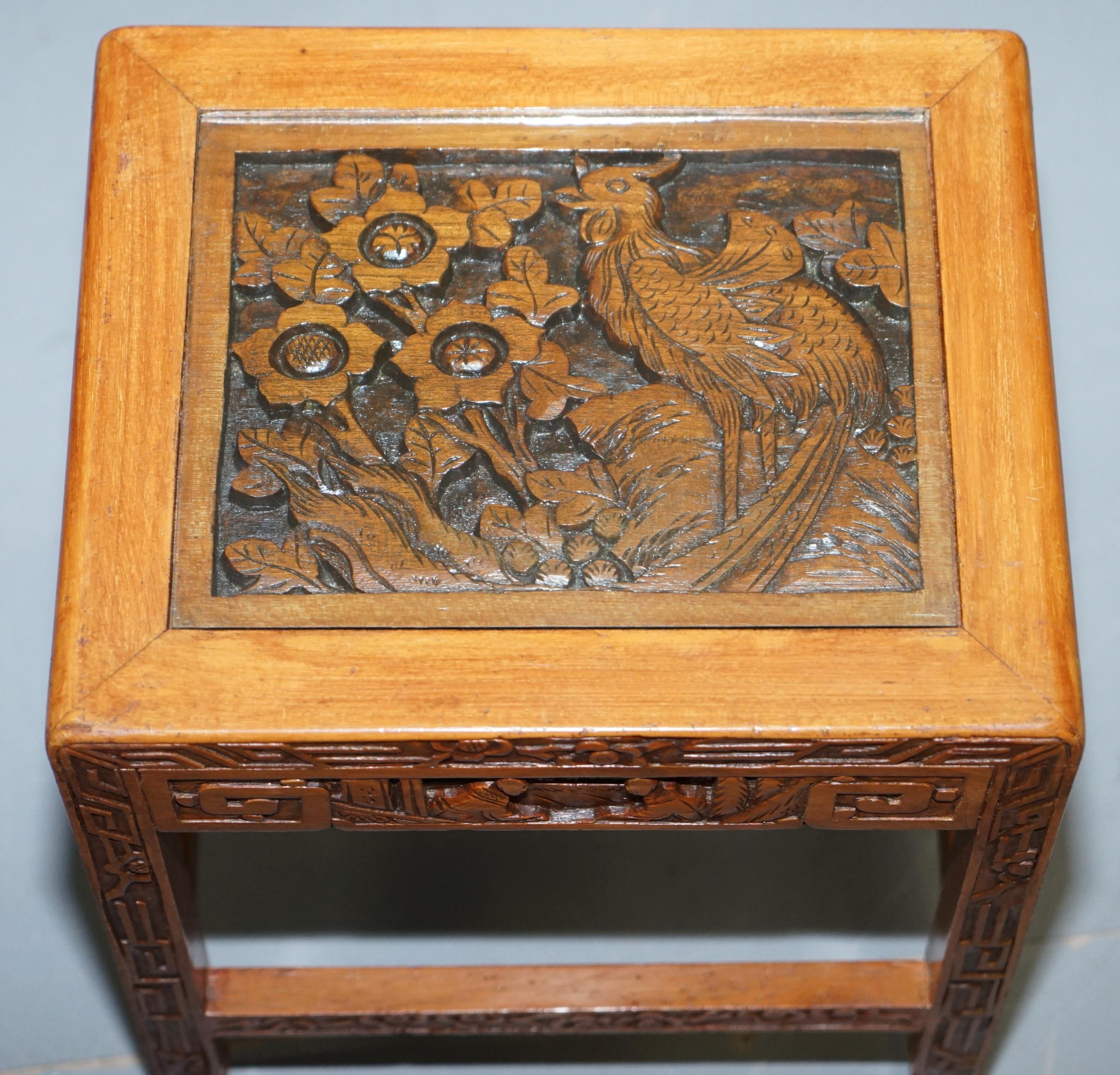 Carved Nest of Chinese Tables Depicting Scenes of Noblemen Dragon Boat Flowers For Sale 6