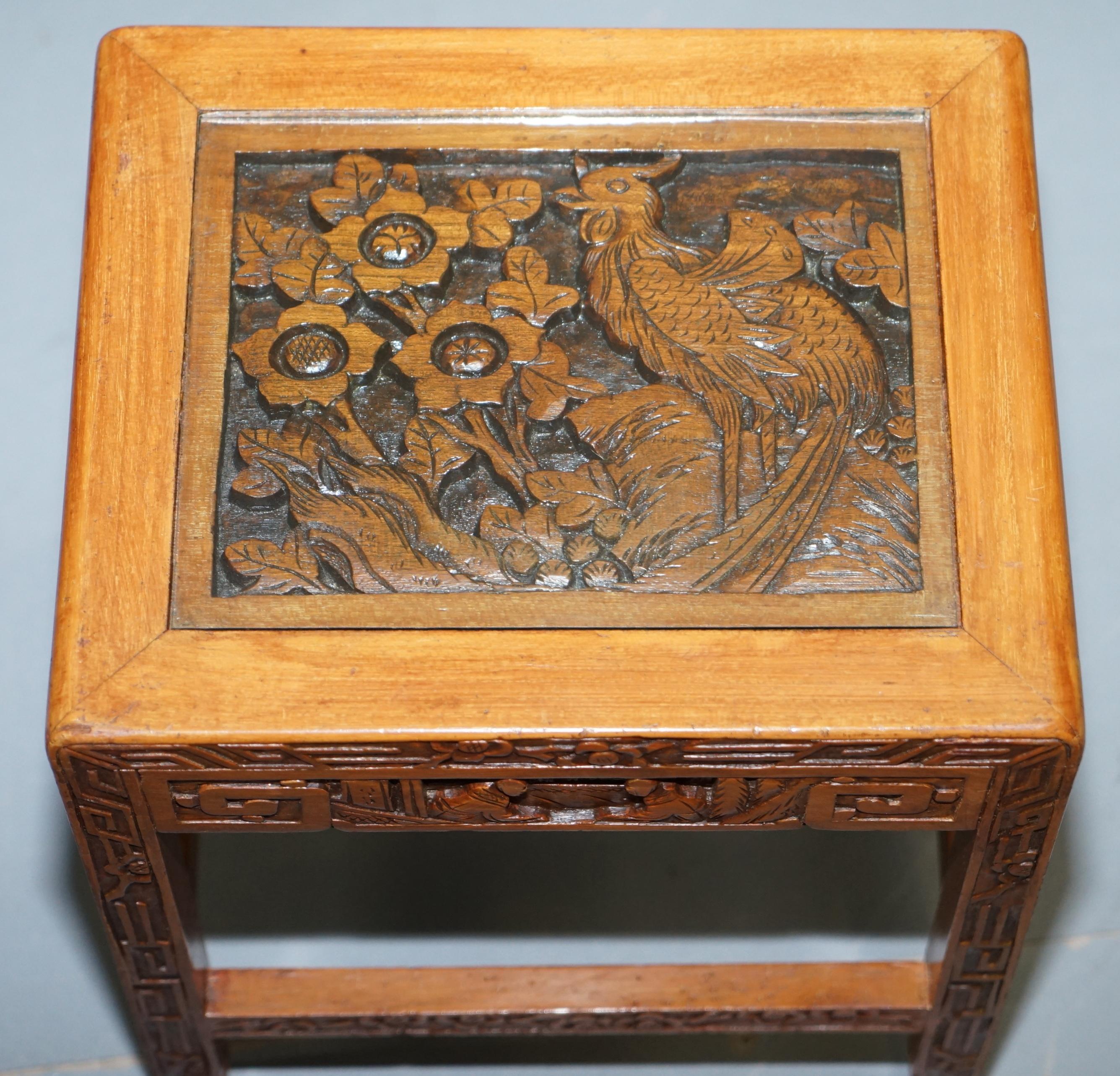 Carved Nest of Chinese Tables Depicting Scenes of Noblemen Dragon Boat Flowers For Sale 7