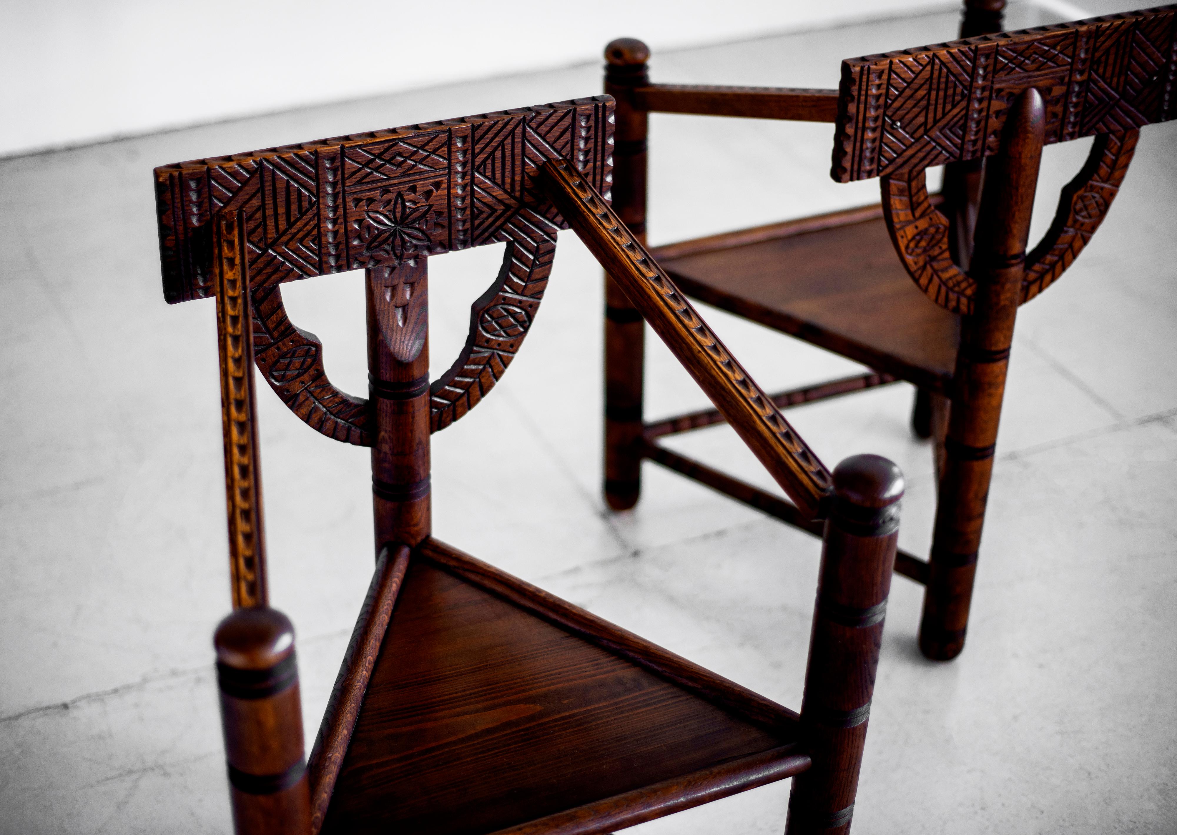 Carved Nordic Monk Chairs In Good Condition In Beverly Hills, CA
