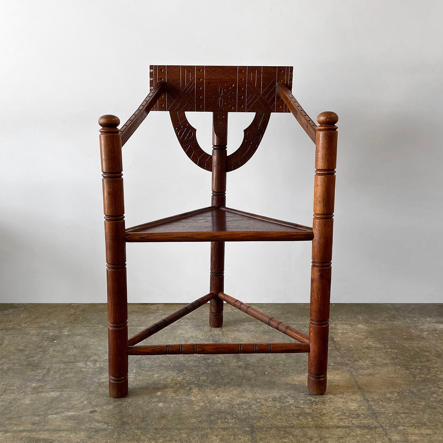 Swedish primitive monk chair
Sweden, early 20th century
Each chair is unique in its composition and design
Made of solid oak and with intricately carved patterns and markings
Patina from age and use
Newly reconditioned
Hand crafted piece,