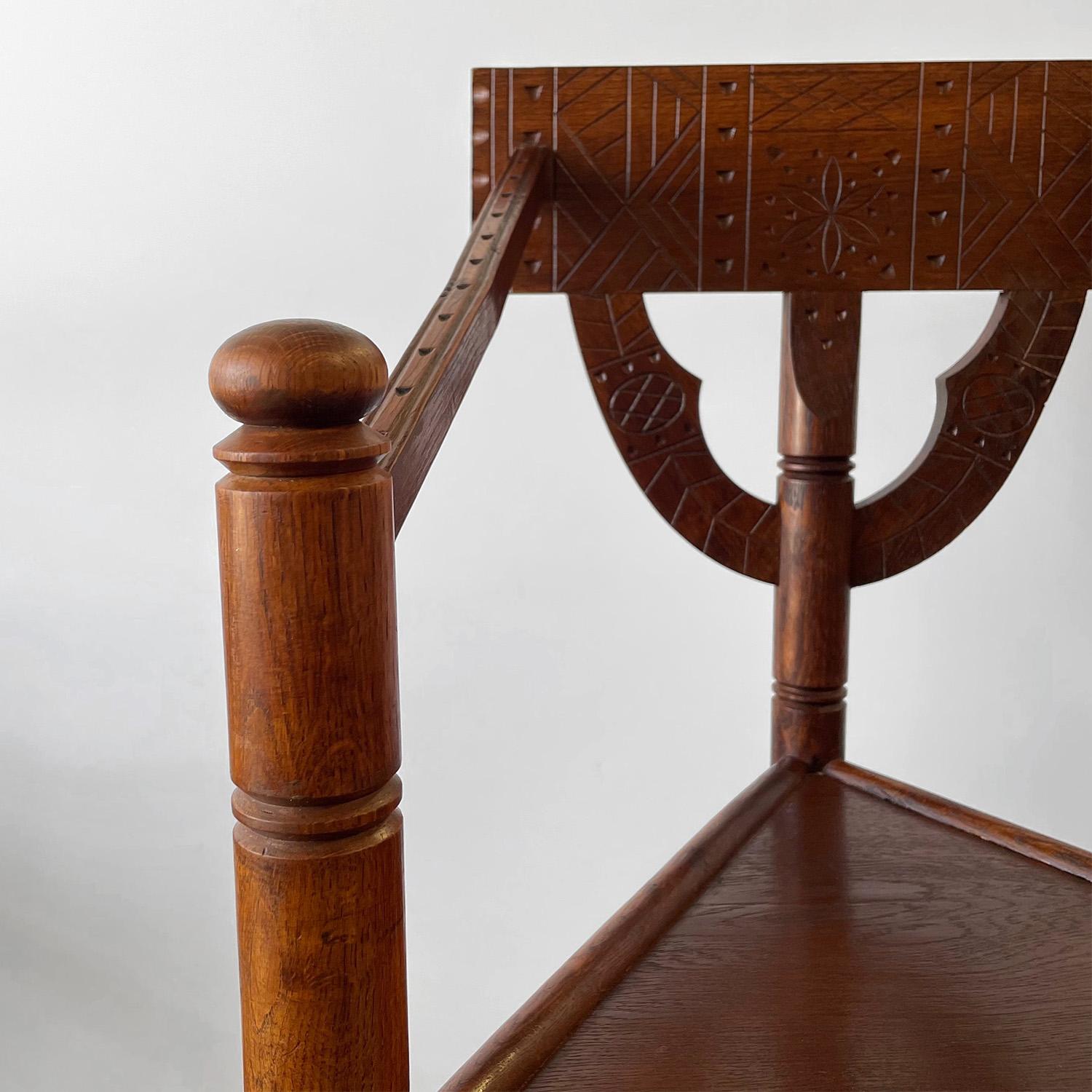Swedish Carved Nordic Oak Corner Chair For Sale