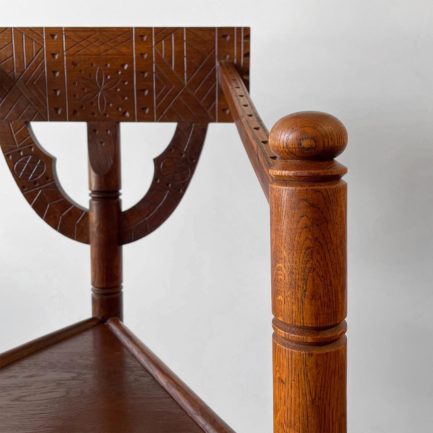 Swedish Carved Nordic Oak Corner Chair For Sale