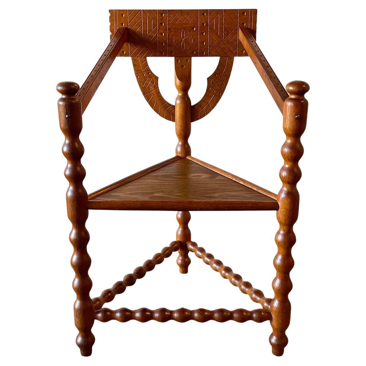 Carved Nordic Oak Corner Chair  For Sale