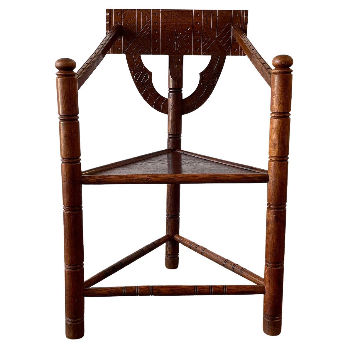 Carved Nordic Oak Corner Chair For Sale