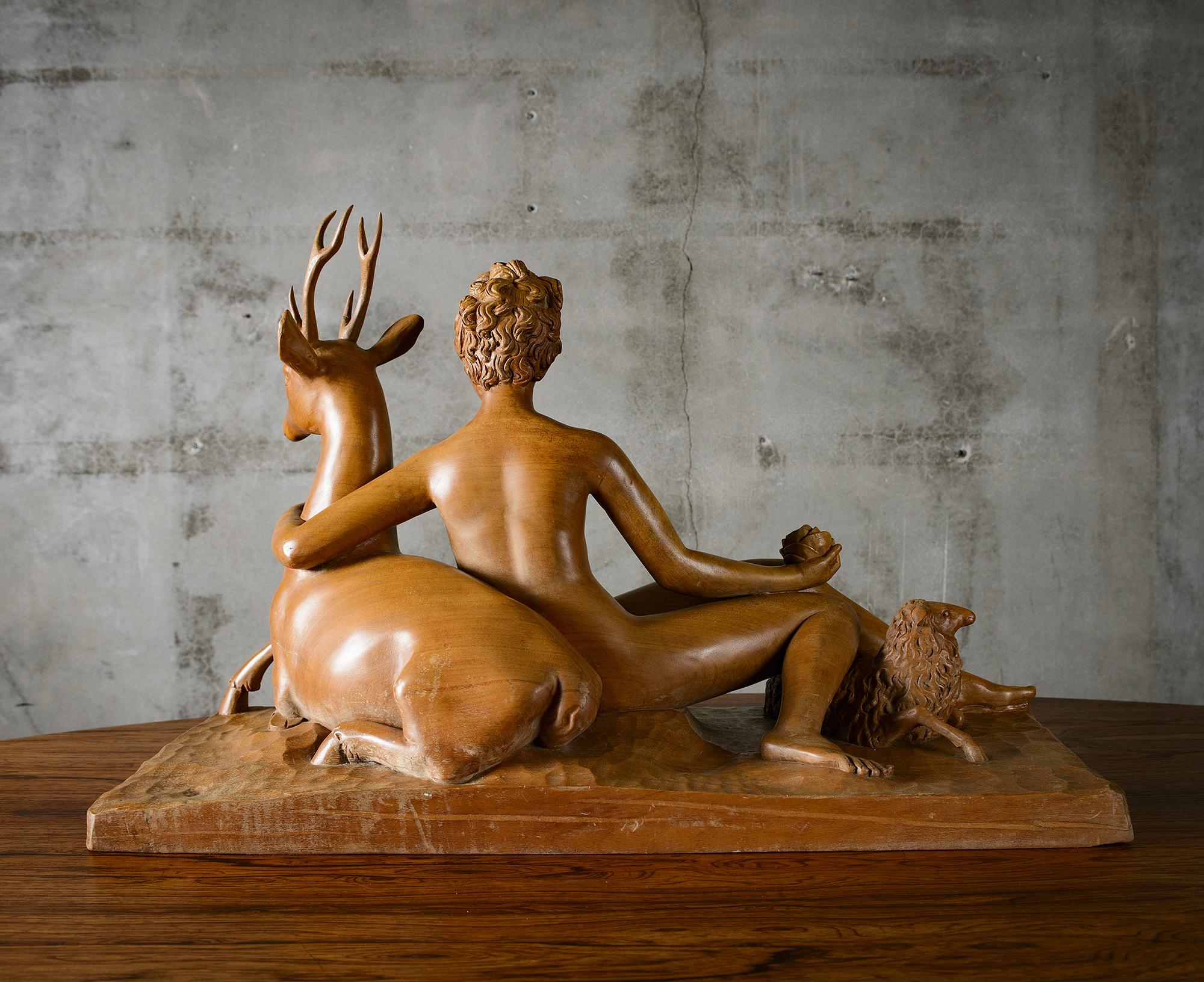 Carved Nude with Deer and Sheep For Sale 1