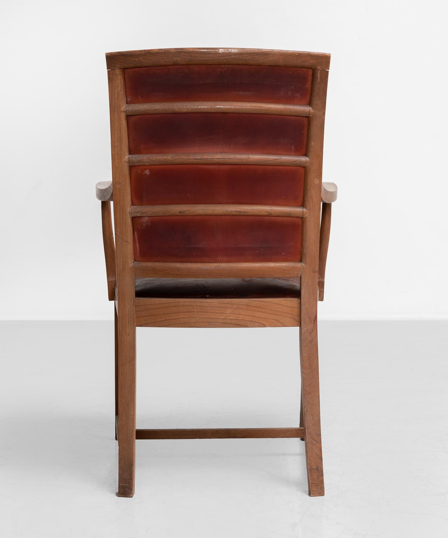 Mid-20th Century Carved Oak and Leather Dining Chairs, England, circa 1930