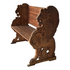 Carved Oak and Pine Bench by architect Lars Israel Wahlman, Sweden, 1901