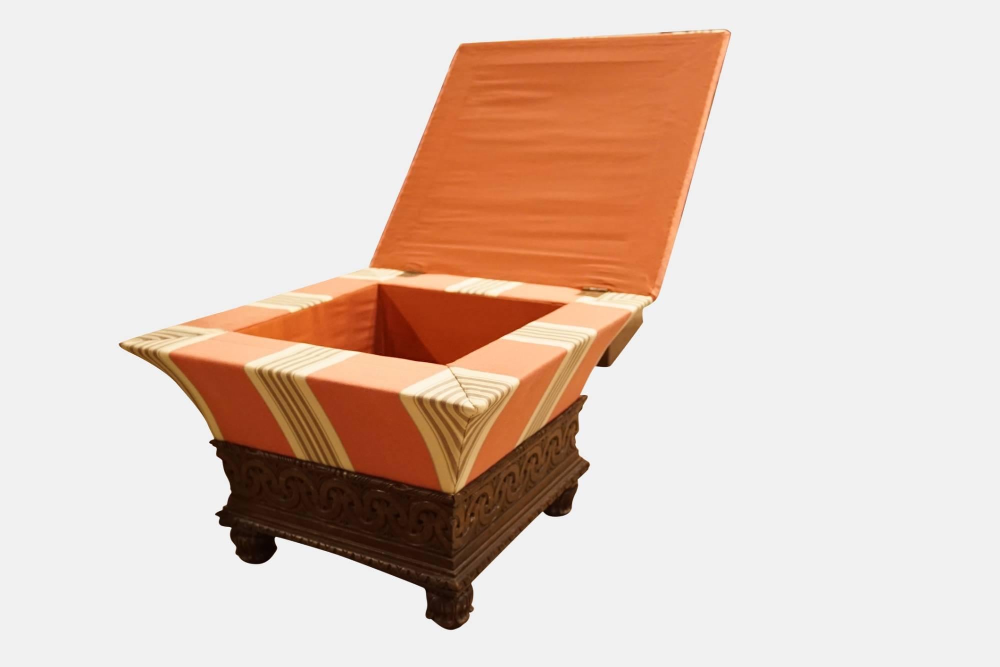 William IV carved oak and upholstered ottoman stool attributed to Thomas King.
