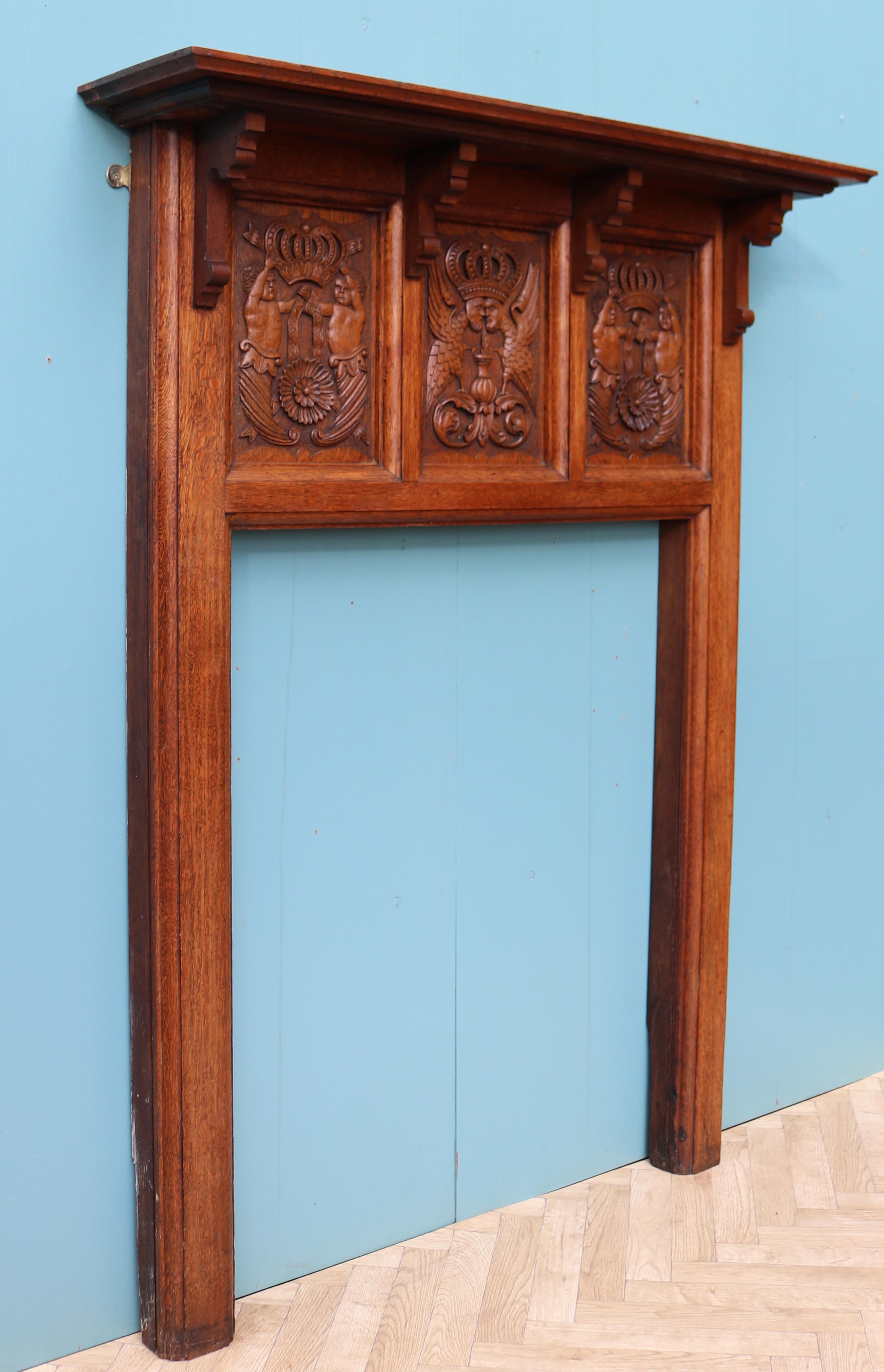 Arts and Crafts Carved Oak Antique Mantel For Sale